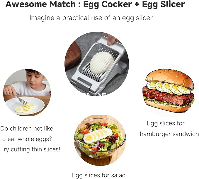 Set of 2: Egg Cooker Boiler Electric Steamer + Egg Slicer Cutter for Hard Boiled Eggs (Black)