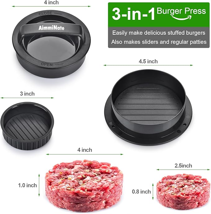 Hamburger Press Patty Maker, Hamburger Press, Burger Press, 3 in 1 Stuffed Burger Press Patty Maker, Hamburger Patty Maker for Grilling, Stuffed Burgers, Sliders, Beef Burger
