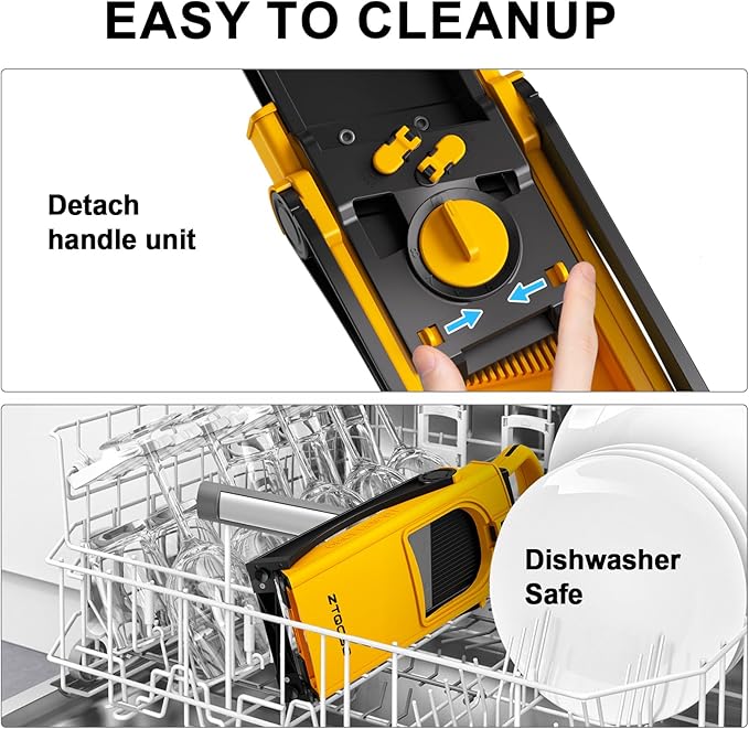 [All in 1] Upgraded Version Safe Mandoline Slicer for Kitchen, Adjustable Thickness. and Spiralizer, Veggie Slicer, Rapid Prep Mandoline, Detachable Blade, Cleaning Brush (Yellow)