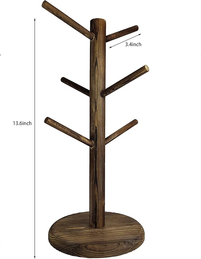 Dorhors Mug Holder Tree,Coffee Cup Holder with 6 Hooks, Wood Mug Rack for Counter,Coffee Bar Accessories and Orgnizer Station(Brown)