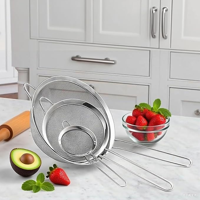Premium Strainer Set: 3-Piece Stainless Steel Fine Mesh Sieves, Professional Grade Kitchen Colander for Baking, Cooking, Pasta Draining - Same Quality, Better Value