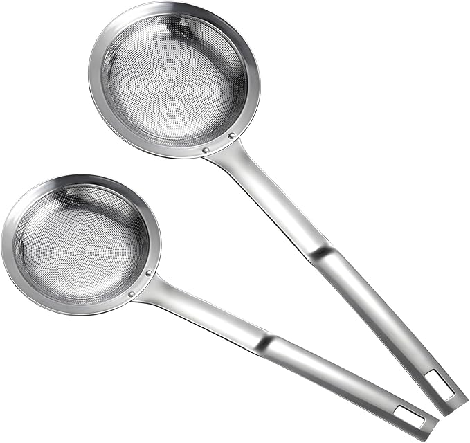 2 Pcs Stainless Steel Slotted Spoon Set, Food Strainers for Kitchen Use, for Skimming and Draining, 3.94 in and 4.72 in Strainers Ideal for Hot Pot