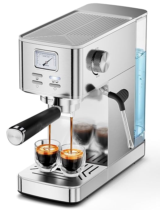 COWSAR Espresso Machine 20 Bar, Compact Commercial Espresso Maker with Milk Frother, Visual Pressure Gauge, Coffee Machine with 47oz Removable Water Tank and Capsule Funnel, for Cappuccino, Latte