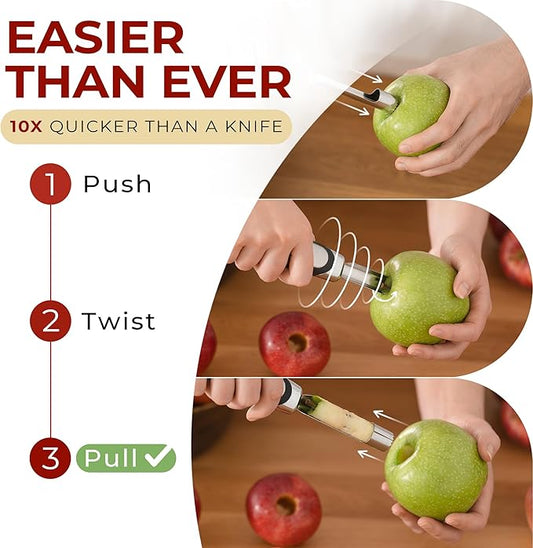 Orblue Premium Apple Corer Tool - Durable Stainless Steel Fruit Core Extractor Tool - Apple Corer Remover, Black