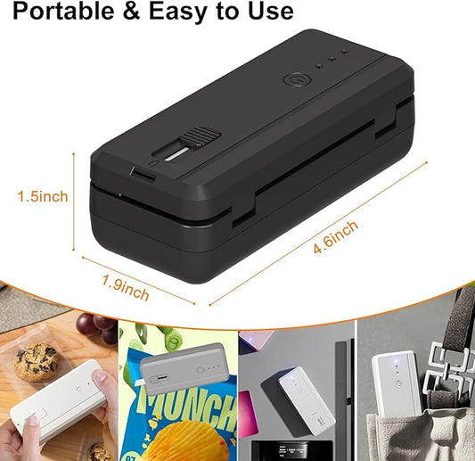 Mini Bag Sealer 2 in 1 Chip Bag Sealer and Cutter USB Rechargeable Heat Sealer Machine Sealer Portable sealer with Lithium 1300mAh Battery kitchen food packaging bag resealer (Pink)