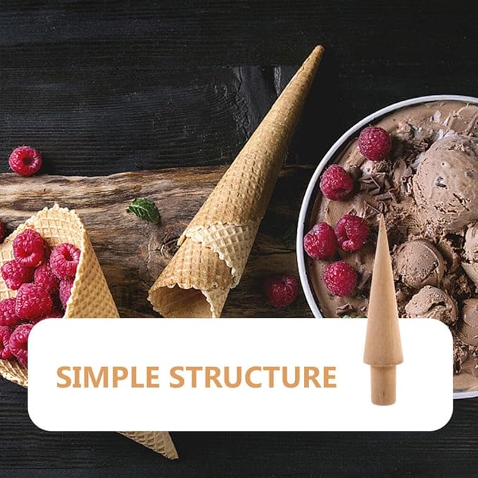 3-Piece Ice Cream Cone Mold Set, Multi-Function Reusable Wooden Cream Horn Waffle Pizzelle Roller Egg Roll Molds, Wooden Krumkake Iron and Cone Roller for Kitchen Cooking and Baking