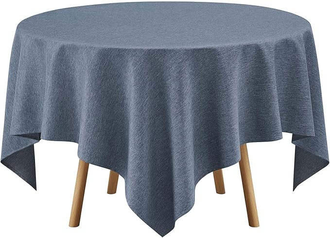 Faux Linen Square Tablecloth for Dining Room,Waterproof Texture Decorative Farmhouse Rustic Table Cloth for Indoor Outdoor Party Holiday Banquet Picnics Patio,52x52 Inch (Square),Denim Blue