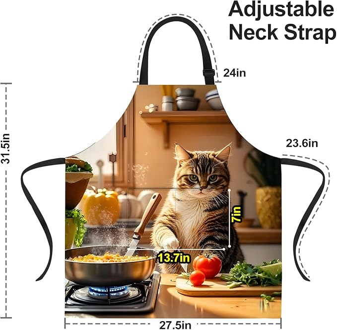Funny Cat Apron with 2 Pockets Waterproof for Men Women Kitchen Garden Decor