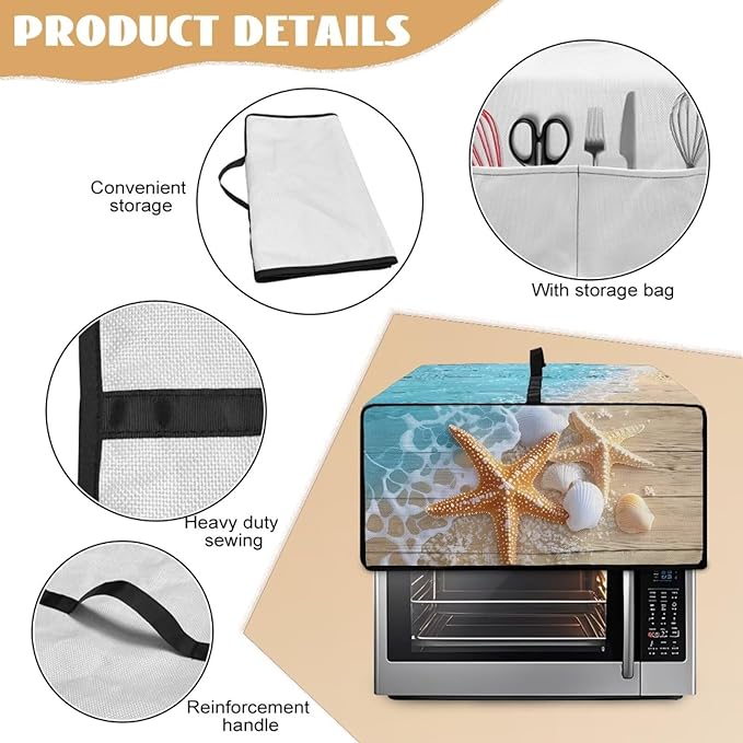 Doojoayie Starfish Toaster Oven Cover Coffee Print 8 Slice Bread Machine Dust Protector Universal Fit Dust-proof & Stain Resistant Covers for Kitchen Appliance Protection