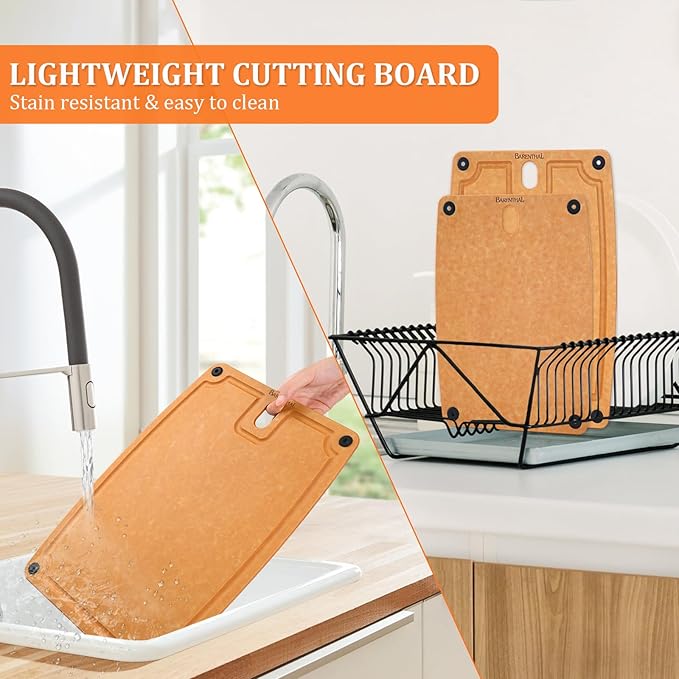 Barenthal Large Cutting Boards for Kitchen Dishwasher - 2PC Cutting Board Set Double-Sided with Non-Slip Feet and Juice Groove Composite Chopping Board for Kitchen Knife Friendly XL(18.8")+L(14.5")