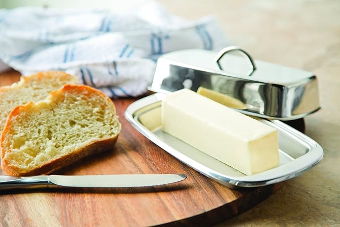 Fox Run Stainless Steel Double Butter Dish With Lid, 2 Butter Stick Capacity