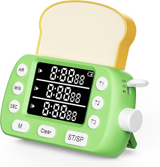 Digital Kitchen Timer for Cooking - 3 Channel Countdown Timer and Stopwatch with Strong Magnets,Silent Mode, LED Display, Memory, Timers for Cooking, Oven, Egg, Baking, Grilling, Teaching