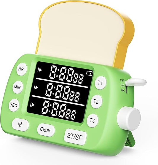 Digital Kitchen Timer for Cooking - 3 Channel Countdown Timer and Stopwatch with Strong Magnets,Silent Mode, LED Display, Memory, Timers for Cooking, Oven, Egg, Baking, Grilling, Teaching
