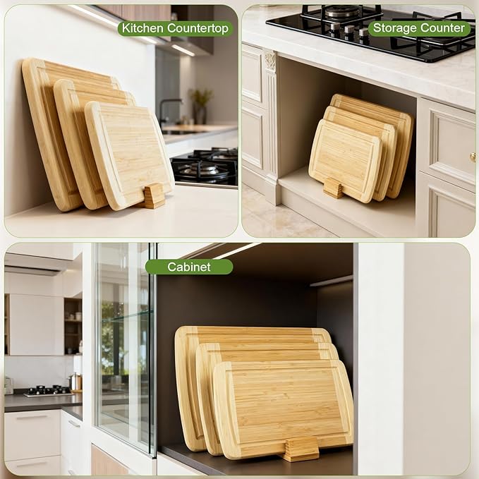 GuanQiao Cutting Board Holder Stand, Bamboo Storage Rack, Pot Lid Holder for Countertop Cabinet