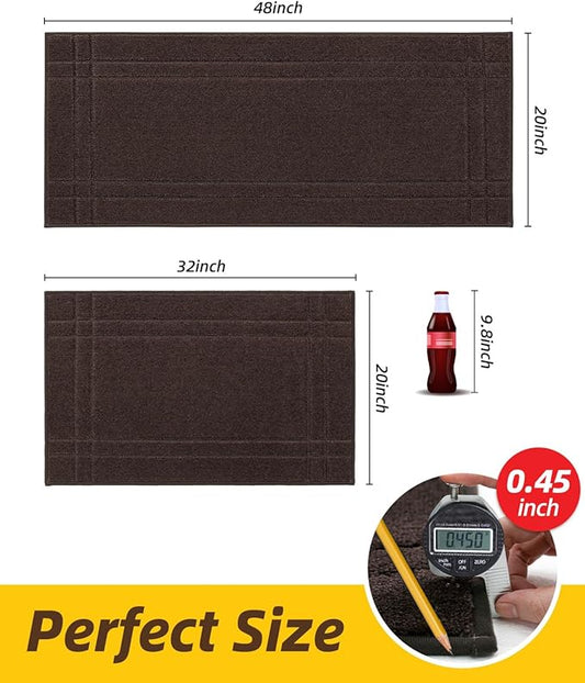 JSEI Kitchen Mats for Floor, Non-Slip Kitchen Rugs, Soft Washable Absorbent Kitchen Mats 2 PCS, Kitchen Runner Rug with TPR Backing, Polyester, 20"x32"+20"x48", Brown