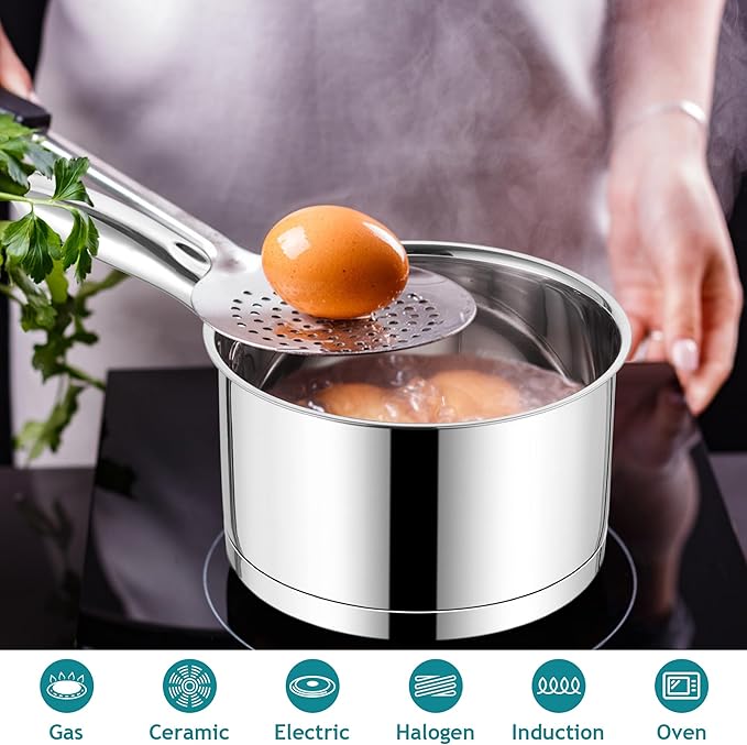 E-far Stainless Steel Saucepan with Lid Set - 2QT & 3QT, Triply Sauce Pan Induction Pot for Cooking, Boiling, Compatible with All Stoves, Visible Lid, Healthy & Non Toxic, Oven & Dishwasher Safe
