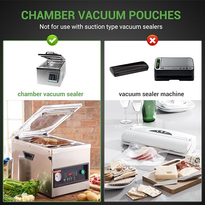 Chamber Vacuum Sealer Bags 300 Count 6" x 10" 8" x 12" 10" x 13" For 3-Mil Vacuum Chamber Bags Pre-Cut Chamber Vacuum Bags- BPA-Free -Heavy Duty Chamber Machine Pouches