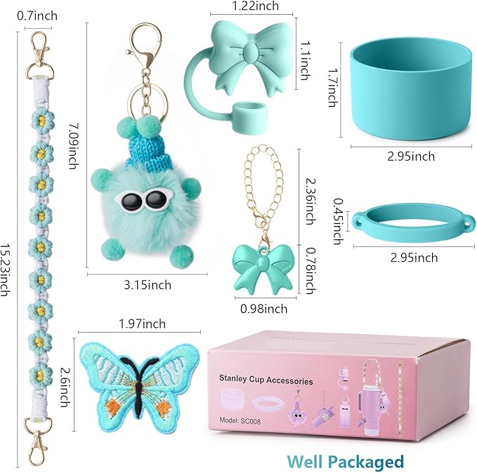 Stanley Cup Accessories Set I Water Bottle Handle Strap, Silicone Cup Boot, Lipstick Holder, Keychain Charms & Handle Charms,Straw Topper Accessories for Stanley Cups 40oz/30oz
