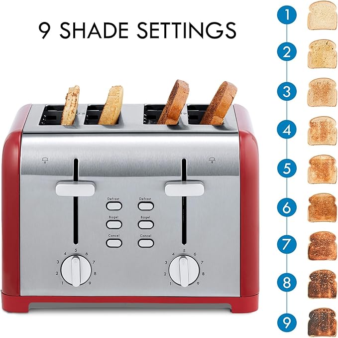Kenmore 40604 4-Slice Toaster with Dual Controls in Red