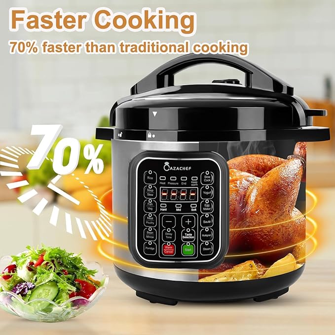 CAZACHEF 8qt stainless steel Pressure Cooker | 24-hour Presetting electric rice cooker, 14 in 1 slow cooker with temperature control | LED Multifunction Steamer, Food Warmer with nonstick pot