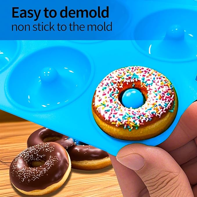 Cupidove Silicone Donut Pans, Mini Silicone Baking Molds Donut Pans for Baking Tasty Donuts, Bagels, Cakecups and More (2-Blue)