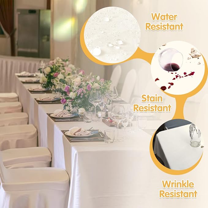 BRILLMAX 8 Pack Ivory Tablecloths 70 x 120 Inch for 6ft & 8ft Rectangle Tables - 150 GSM Polyester Fabric, Universal Fit, Water, Stain & Wrinkle Resistant Cloth Cover for Wedding Reception Banquet