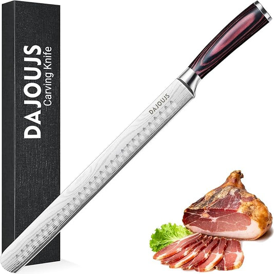 Brisket Knife Meat Carving Knives - 12 Inch Ultra Sharp High Carbon Steel Kitchen Carving Slicing Knife with Ergonomic Wood Handle & Gift Box for Turkey, Meat Cutting, BBQ