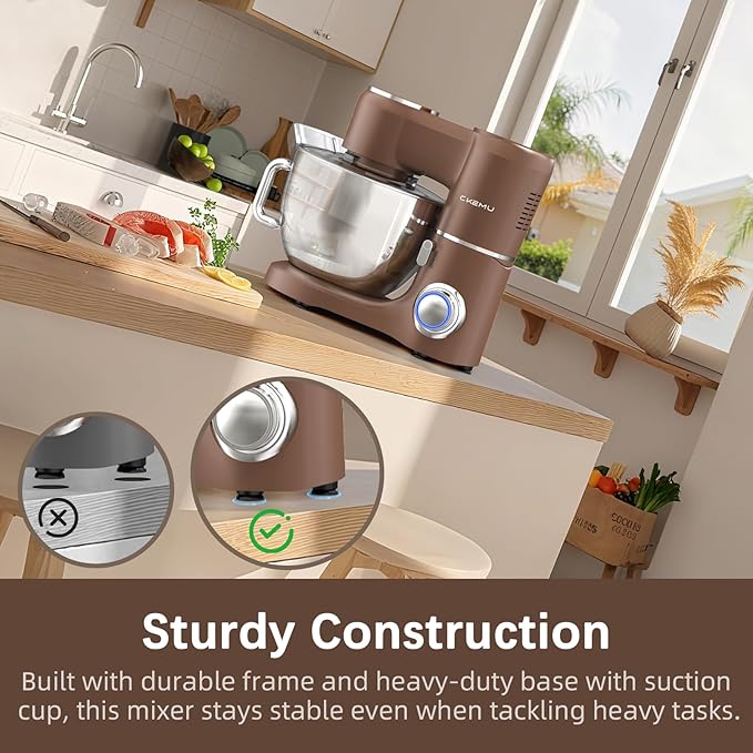 CKEMU Stand Mixer, 9-Quart Stainless Steel Bowl, 660W Professional Power, Multiple Speed Options, Sturdy Design, Easy to Clean, Lifetime Support, SM-1550(Caramel)