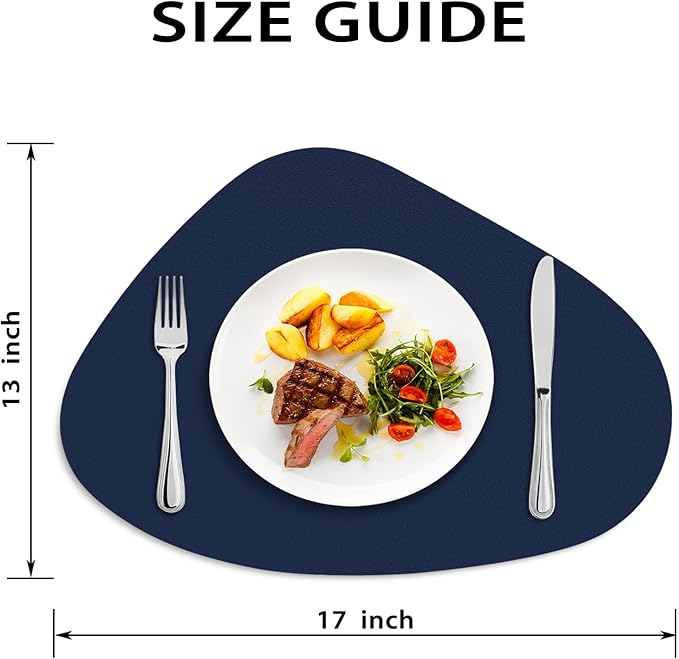 Placemats Set of 4, Heat Resistant Leather Placemats Double Layer, Soft Waterproof Round Table Mats Easy to Clean for Kitchen Dining Room Coffee Office Table, Blue