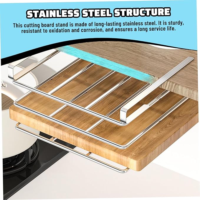 Under Cabinet Cutting Board Holder, 2 Layers Chopping Board Holder, Stainless Steel Heavy Duty Cutting Boards Hanging Rack for Kitchen, Silver
