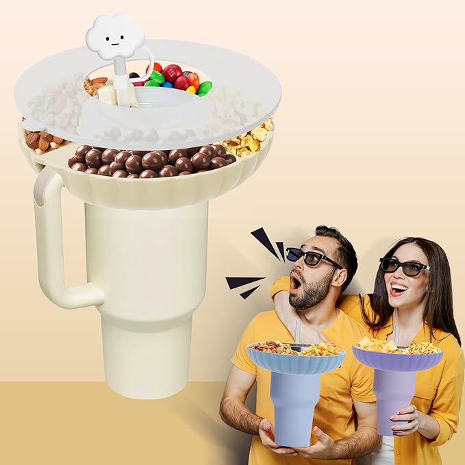 Stanley Snack Tray, Food Grade Silicone Snack Bowl for Stanley Cup 40 oz Accessories with Straws Cover, Stanley Accessories 40 oz Snack Bowl for Stanley Tumbler Accessories (Fuchsia)