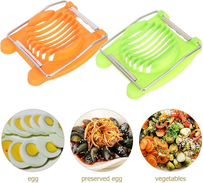 DOITOOL Creative Egg Slicer and Fruit Cutter Set, 4pcs Handheld Food Slicer for Home Kitchen, Sturdy Plastic Green and Orange Handles, Convenient DIY Cooking Tool for Egg and Fruit