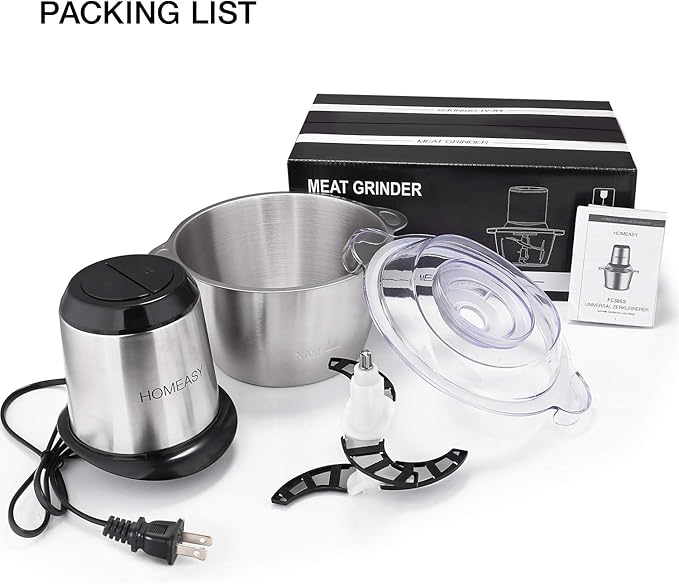 HOMEASY Meat Grinder Electric, Food Processor 2L Stainless Steel Meat Blender Food Chopper for Meat, Vegetables, Fruits and Nuts with 4 Sharp Blades, 350W, 8 Cups