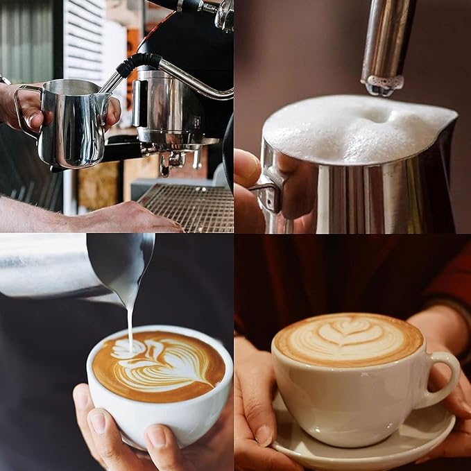 Milk Frothing Pitcher Cappuccino Coffee Milk Frother Cups Stainless Steel,12oz/20oz/34oz Steaming Pitcher Coffee Bar Espresso Machine Accessories Milk Jug,Measurements Inside(size:20oz)