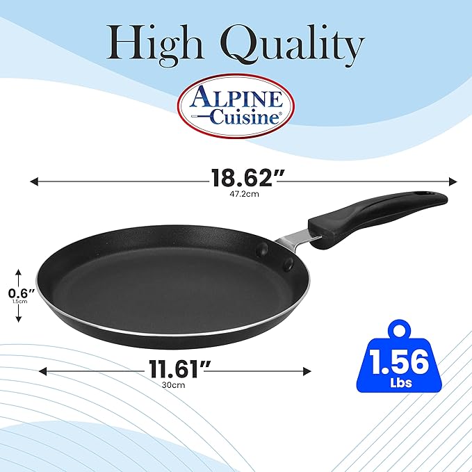 Alpine Cuisine Griddle Pan Aluminum 12-Inch Nonstick Coating, Griddle Pan for Stove Top with Stay Cool Handle, Durable Nonstick Cookware - Dishwasher Safe - Gray