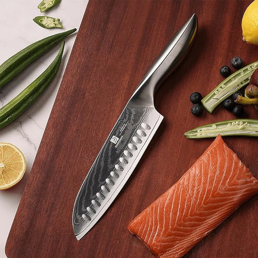 9C Damascus Steel chef knife,7 Inch Kitchen Knife Ultra Sharp Santoku Knife - 9CR18MOV Japanese Chefs Knife, Kitchen Gadgets 2024, cooking Gifts with Love's Gift Box