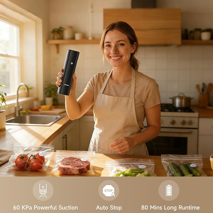 DREAME VH20 Handheld Vacuum Sealer Machine for Food with 30 Reusable Vacuum Bags, Compact Food Vacuum Sealer, Auto Stop, Rechargeable Food Sealer Saver, Dry & Moist Modes, For Container & Wine Bottles