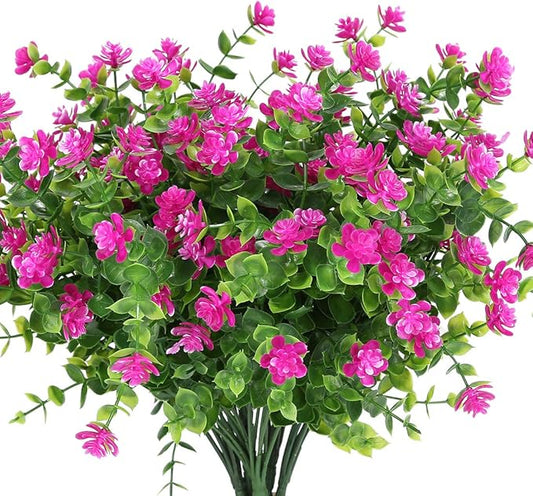 24PCS Artificial Flowers, Fake Artificial Greenery UV Resistant No Fade Faux Plastic Plants for Wedding Bridle Bouquet Indoor Outdoor Home Garden Kitchen Office Table Vase(Fuchsia)