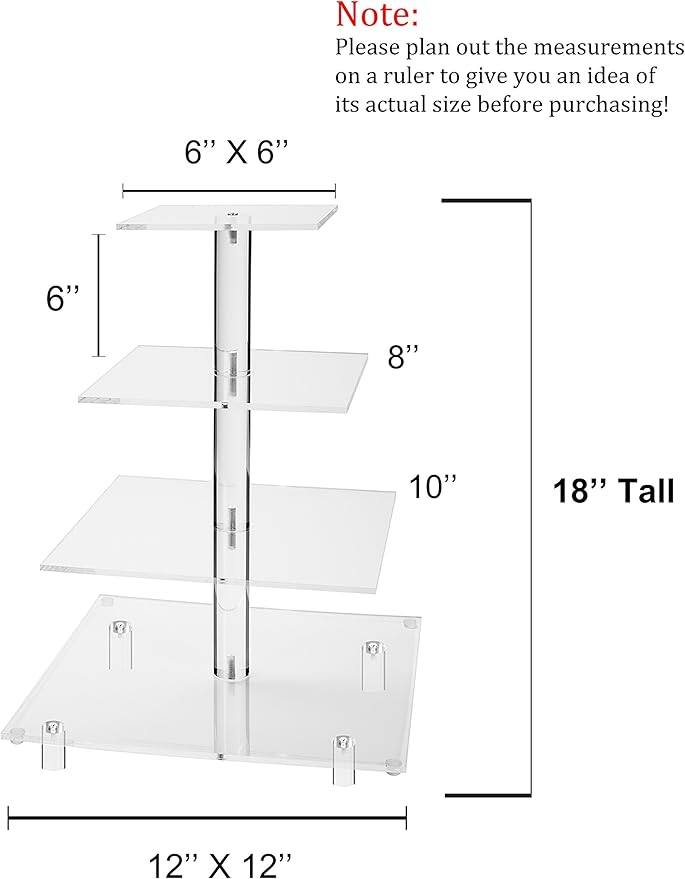 Jusalpha® Large 4 Tier Square Acrylic Cupcake Tower Stand for Dessert, Pastry, Serving Platter-Candy Bar Party Décor and Supply (Tall version)