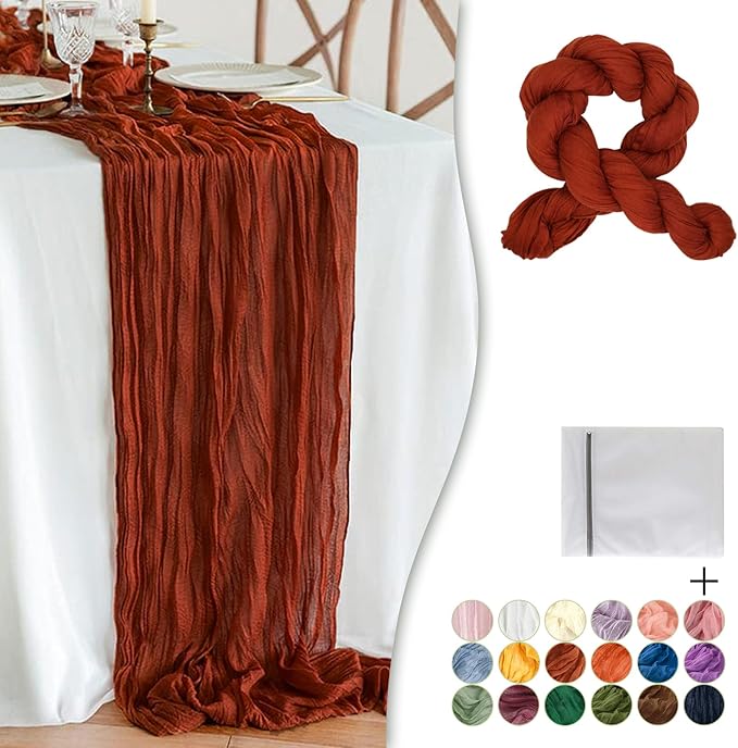 Terracotta Cheesecloth Table Runner 1 Pack 35" Boho Gauze 120 inches Long Runner Rustic Sheer Fabric Bulk for Baby Shower Wedding Bridal Birthday Party Table Decorations