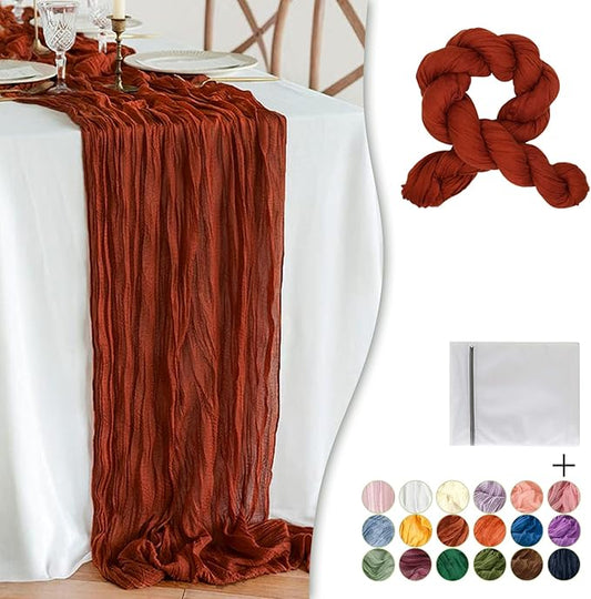 Terracotta Cheesecloth Table Runner 1 Pack 35" Boho Gauze 120 inches Long Runner Rustic Sheer Fabric Bulk for Baby Shower Wedding Bridal Birthday Party Table Decorations