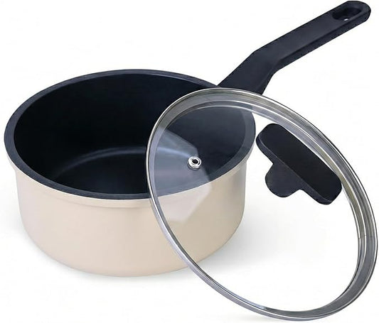 Legacy Culinaryware Nonstick Sauce Pan with Lid,1.5QT small pot, PFOA Free,Kitchen Pots Induction Pot,Cream