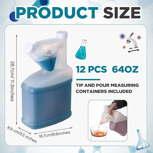 12 Pcs 64 oz Measure Container Tip and Pour Measuring Containers Plastic Measuring Bottle, up to 4oz Measure Capacity