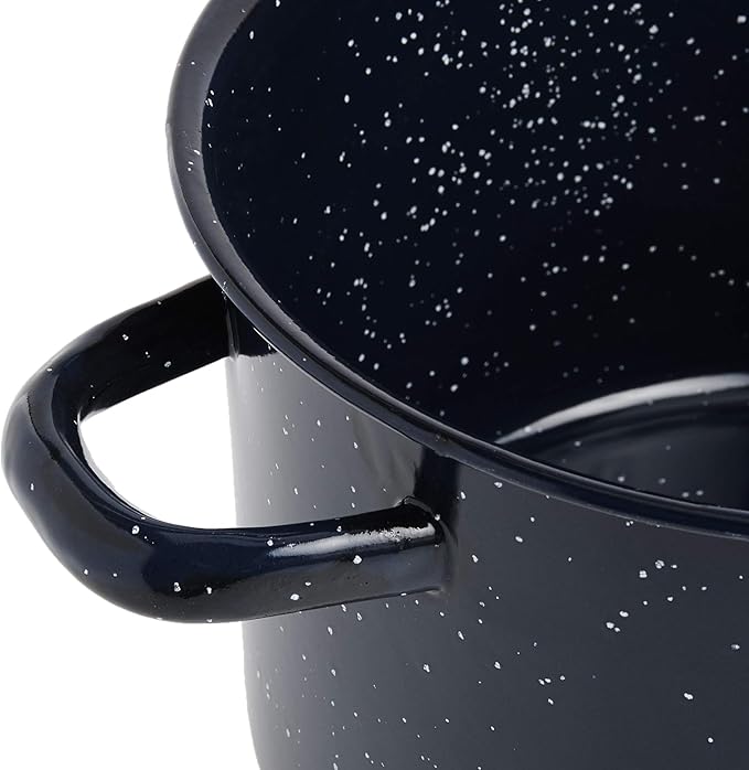 Imusa Stock Pot, 6-Quart Speckled Enamel | Blue | with Lid | Pack of 2
