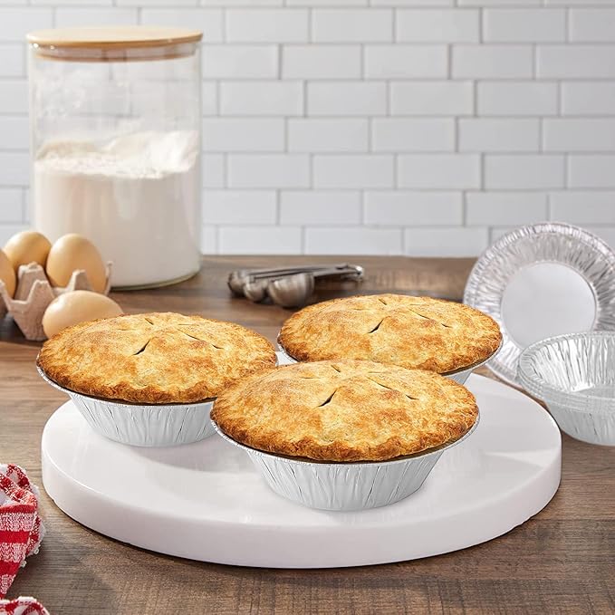 PARTY BARGAINS 12oz Aluminum Pie Pans - 50 Pack, 6-inch Disposable Round Mini Pie Pans for Pies, Tarts, Quiche (Max 240°C)