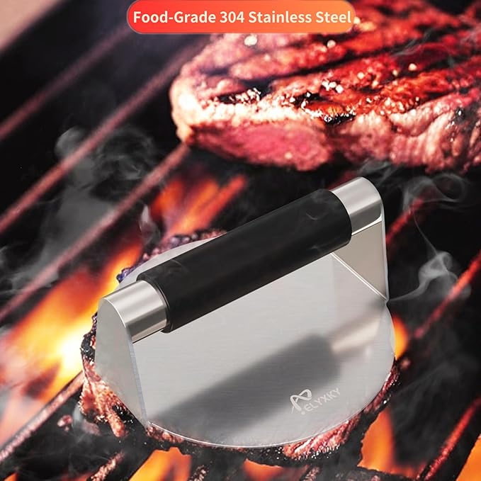 Smash Burger Press, 5.5 Inch 304 Stainless Steel Patty Maker with Handle - Dishwasher Safe for Easy Cleaning, for Smash Burgers, Sausage & Homemade Patties