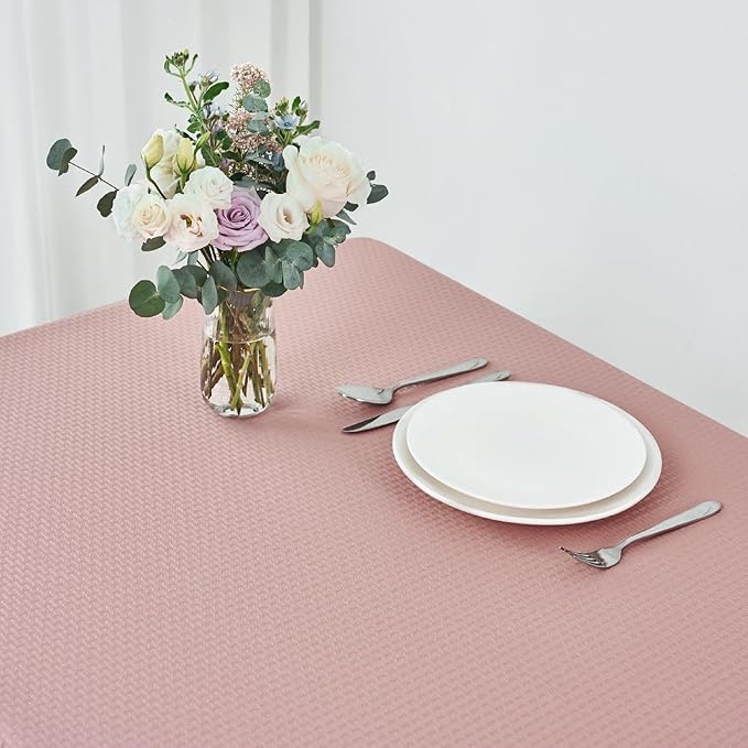 maxmill Rectangle Tablecloth Weaved Pattern Waterproof Spillproof Wrinkle Free Table Cloth, Kitchen Dining Tabletop Decoration, Fabric Table Cover for Holiday Parties, 52 x 70 Inch, Pale Blush
