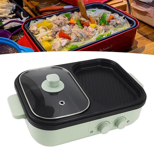 Topyond 1300W Electric Hot Pot with Divider, Non Stick Dual Sides Cooking Pot, Indoor Outdoor Use, Green, Shabu Shabu Pot, Hot Pot Cooker
