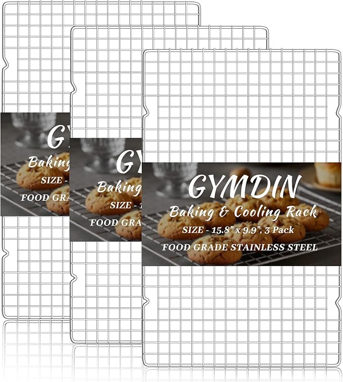 Gymdin Cooling Racks for Cooking and Baking - 3PCS 16" x 10" Premium Stainless Steel Wire Cookie Cooling Rack for Baking, Roasting, and More - Oven & Dishwasher Safe - Fits Jelly Roll Pan