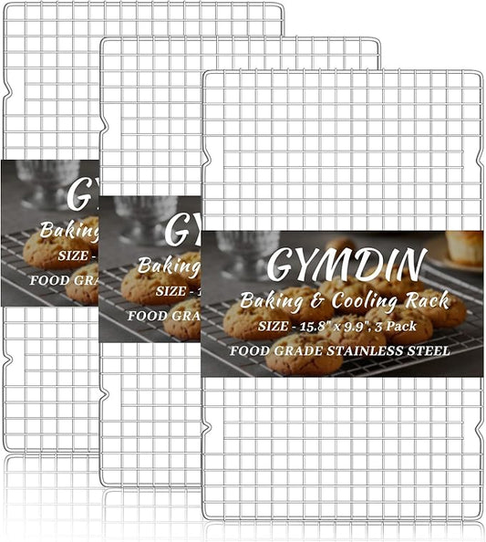 Gymdin Cooling Racks for Cooking and Baking - 3PCS 16" x 10" Premium Stainless Steel Wire Cookie Cooling Rack for Baking, Roasting, and More - Oven & Dishwasher Safe - Fits Jelly Roll Pan